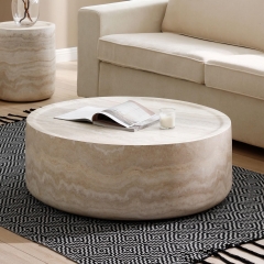 Minimalist Low Profile Coffee Table Travertine Look Fiberglass for Apartment