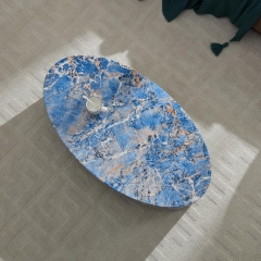 High Gloss Blue Marble Fiberglass Coffee Table for Living Room & Hotel Decor