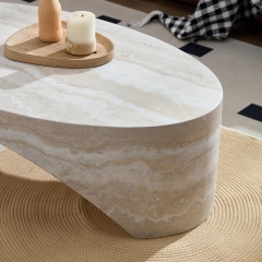 Wabi Sabi Fiberglass Coffee Table Organic Oval Travertine Texture Design