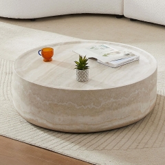 Minimalist Low Profile Coffee Table Travertine Look Fiberglass for Apartment