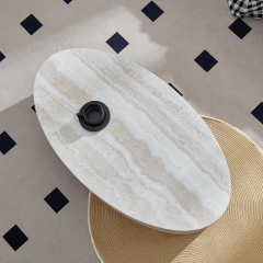 Wabi Sabi Fiberglass Coffee Table Organic Oval Travertine Texture Design