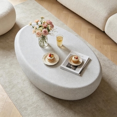 Fiberglass Pebble Shaped Coffee Table with Concrete Effect Finish