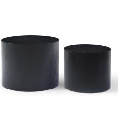 Contemporary Low Profile Black Cylinder Accent and Coffee Table Set