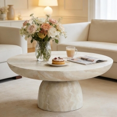 Contemporary Round Pedestal Coffee Table with Natural Stone Finish