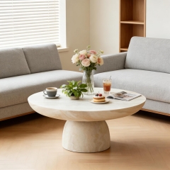 Contemporary Round Pedestal Coffee Table with Natural Stone Finish