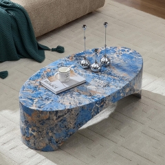 High Gloss Blue Marble Fiberglass Coffee Table for Living Room & Hotel Decor