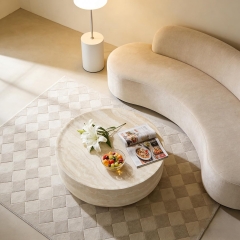 Minimalist Low Profile Coffee Table Travertine Look Fiberglass for Apartment