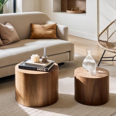 2-Piece Cylinder Nesting Coffee & End Table Set with Wood Veneer Finish