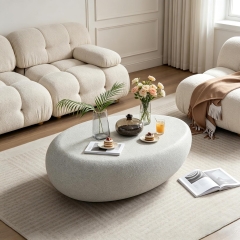 Fiberglass Pebble Shaped Coffee Table with Concrete Effect Finish