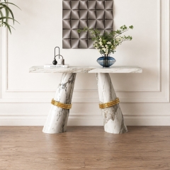 3-Piece Marble Coffee, Console & Dining Table Set with Gold Accent Rings