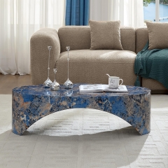 High Gloss Blue Marble Fiberglass Coffee Table for Living Room & Hotel Decor