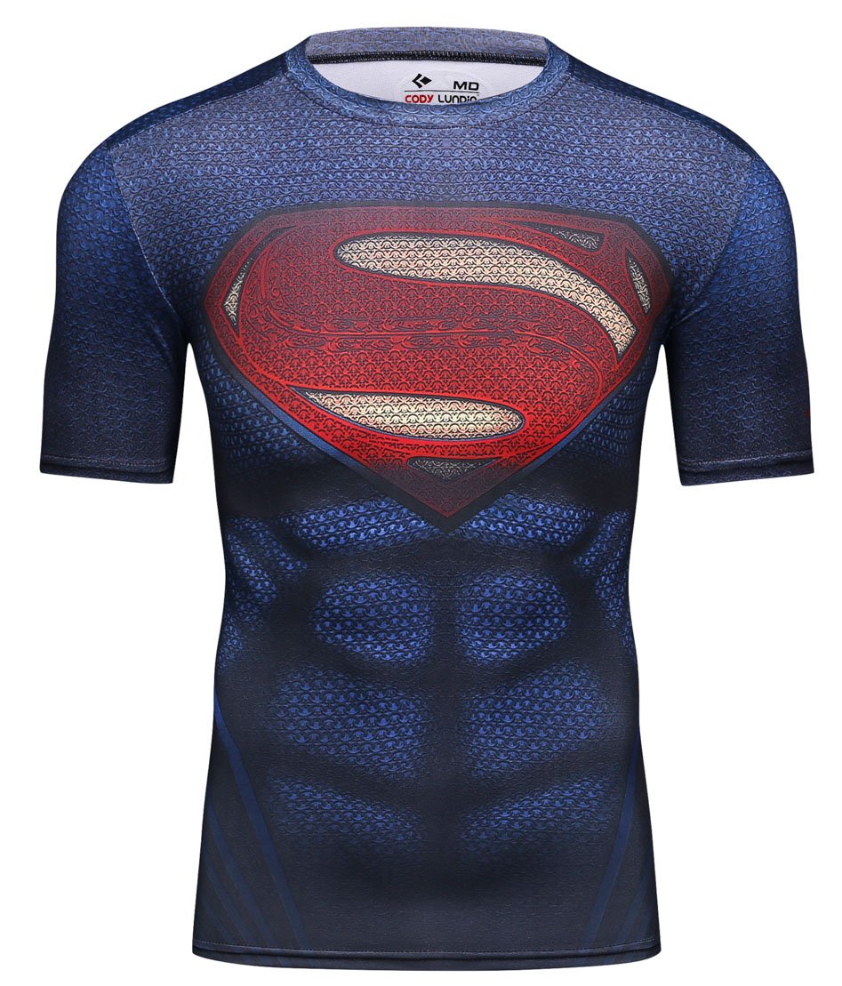 Red Plume Mens Compression Sports Fitness Shirt Superhero T-Shirt Running Short Sleeve