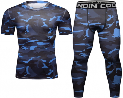 Cody Lundin Men's Compression Set - Short Sleeve Shirt and Pants - 2 Piece Sports Jogging Set Quick-drying Fitness Suit for Men(221545-22239)