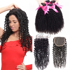 4 Bundles Kinky Curly Hair Weft With Lace Closure New Hair Style
