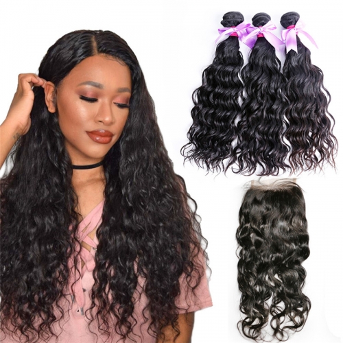 3 Bundles Water Wave Hair Weft With Lace Closure Natural Beautiful Soft New Arrival Can Be Dyed Hair Extensions