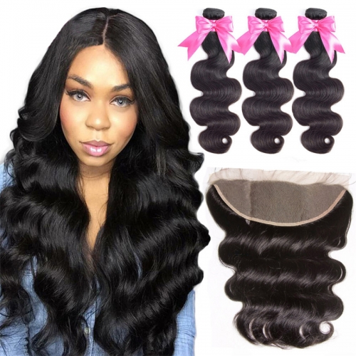 3 Bundles Body Wave Hair Extensions With 13x4 Transparent Lace Frontal