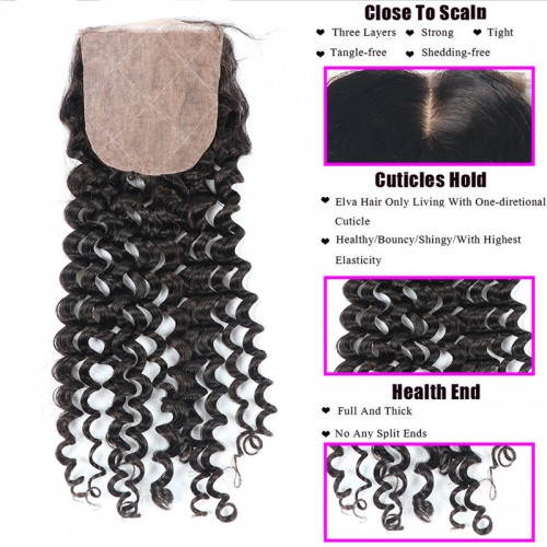 Deep Wave/Curly 4x4 Silk Base Lace Closure Natural Headline Medium Brown Lace Human Hair Baby Hair