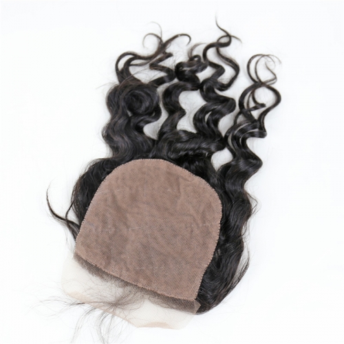 Natural Wave Wavy 4x4 Silk Base Lace Closure Human Hair Natural Headline Medium Brown Lace Baby Hair