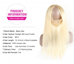 613 Straight 360 Frontal Pre Plucked Hairline Hand Tied Blond Color Human Hair