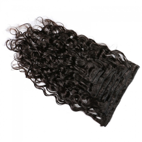 Natural Wave Wavy Natural Black Color Human Hair 10PCS Clip In Hair Extentions For Women 10~30 Inch