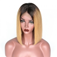 Straight Bob Lace Front Wig 1B/27# Color Wigs 150% Density Hand Tied Bleached Knots Pre Plucked Hairline With Baby Hair