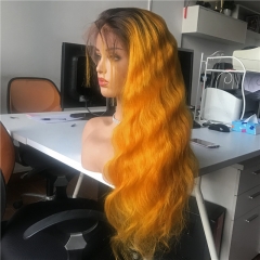 Color Full Lace Wig BodyWave 2# Root Orange Ombre Color For Women With Baby Hair