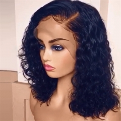 Curl 150% Density Bob Lace Front Wig Side Part Natural Color  Pre Plucked Hairline With Baby Hair