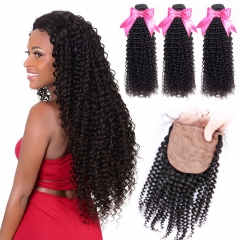 3 Bundles Kinky Curly Virgin Hair And Silk Base Closure With Baby Hair