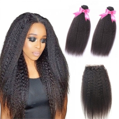 2 Bundles Kinky Straight Hair Weft With Lace Closure Top Quality Top Selling No Chemical