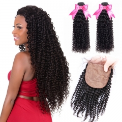 2 Bundles Kinky Curly And Silk Base Closure With Baby Hair Virgin Hair