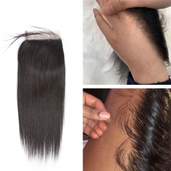 Brazilian Straight Hair HD Transparent Lace Closure Free/Middle/Three Part Remy Human Hair 4x4 Inch Swiss Lace Top Closure Bleached Knots