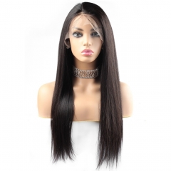 Straight Lace Front Wig 300% Density Hand Tied No Shedding No Tangle Black Color With Baby Hair