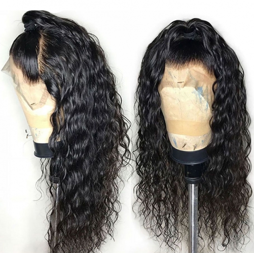 Full Lace Wig Water Wave Black Color No Shedding No Tangle No Chemical Processing Swiss Lace