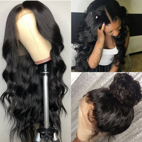 13x6 Lace Front Wig Transparent Lace Body Wave Hand Tied Natural Color Remy Hair Bleached Knots
