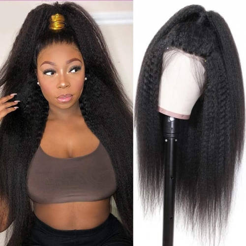Kinky Straight 360 Lace Front Wig 180% Density Average Size Glueless Natural Headline Human Hair