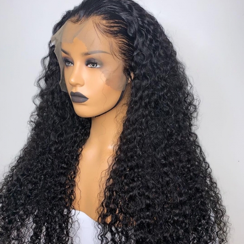 Kinky Curly Lace Front Wig 300% Density Remy Hair No Chemical Processing Bleached Knots Hand Tied