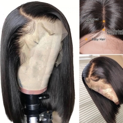 Straight 150% Density Bob Lace Front Wig Natural Color  Pre Plucked Hairline