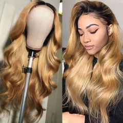 Color Full Lace Wig BodyWave 1B/#27 Ombre Color For Women Long Virgin Hair