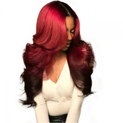 Body Wave Color Lace Front Wig 1B/Red Average Size No Chemical Processing Can Be Permed Pre Plucked Hairline