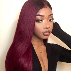 Color Lace Front Wigs 1B/99J Straight Unprocessed Human Hair  Ombre Color Wigs Wholesale For Black Women