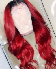 Color Full Lace Wig BodyWave 1B Red Ombre Color For Women Long Virgin Hair