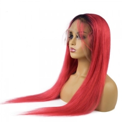 Straight 1B/Red Color Lace Front Wig Bleached Knots Suitable Dying Colors With Baby Hair Pre Plucked Hairline