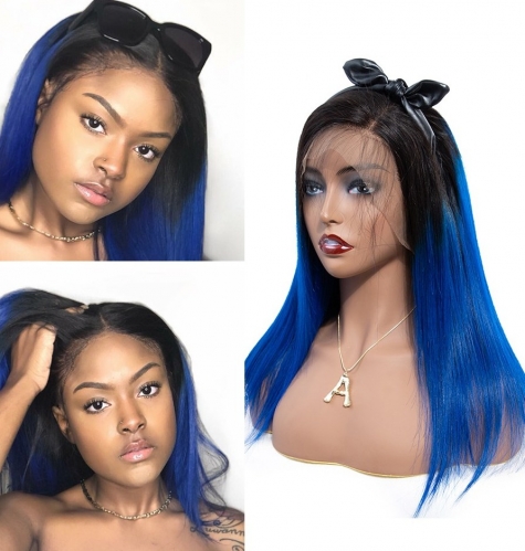 Straight 1B Navy Blue Root Lace Front Wig Average Size Suitable Dying Colors Natural Headline No Shedding No Tangle