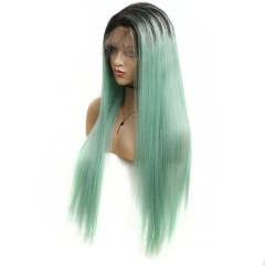 Color Full Lace Wig Straight 1B/Green  Root Ombre Color Top Quality For Women Long Straight Virgin Hair