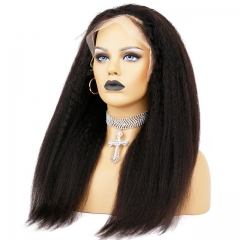 Human Hair PrePlucked Remy Glueless Kinky Straight Wig 4x4 Closure Wig