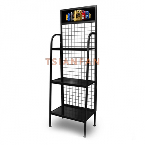 Gas Station Oil Outdoor Display Stand, Black Metal Oil And Lubricant Display Stand