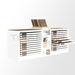 Showroom High quality Customize Double side design drawer pull-out sliding wood floor display cabinet-WC1001