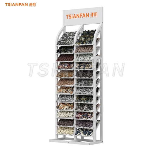 SE116-pebble display rack natural stone display solutions