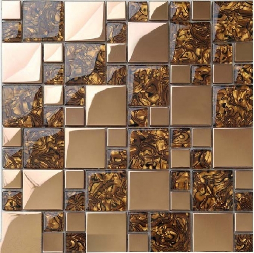 Gold Glass Tile with Metallic Mosaic MGT03