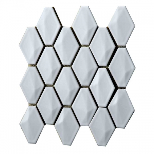 Polished White Porcelain Mosaic Tile with Diamond Feature for Backsplash and Wall CPT15